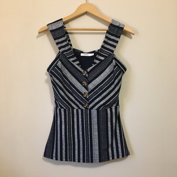 Dual Shoulder Strap Barcode Striped Button Down Tank - Picture 1 of 16